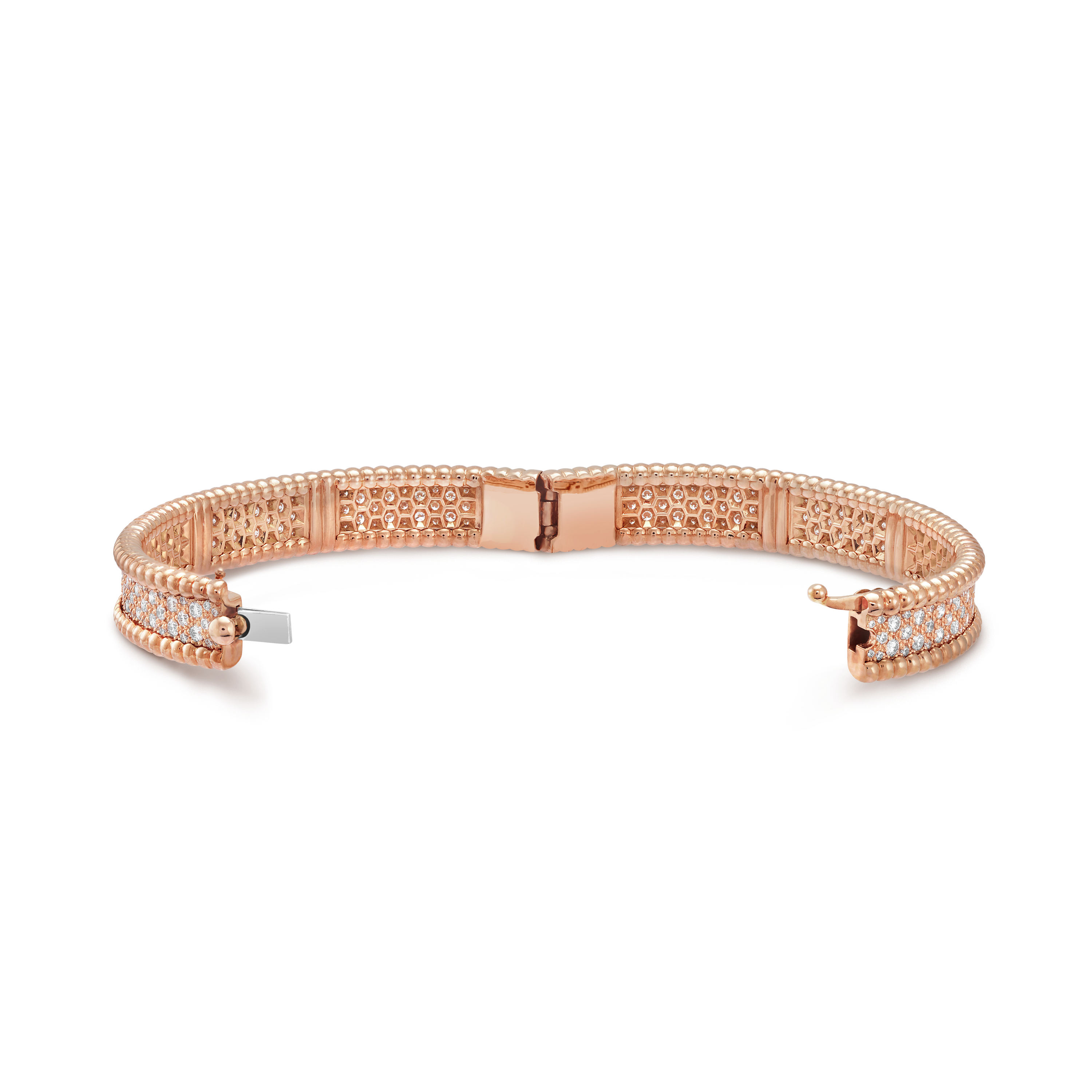 18K Rose Gold Perlée Diamonds Three Rows Bracelet