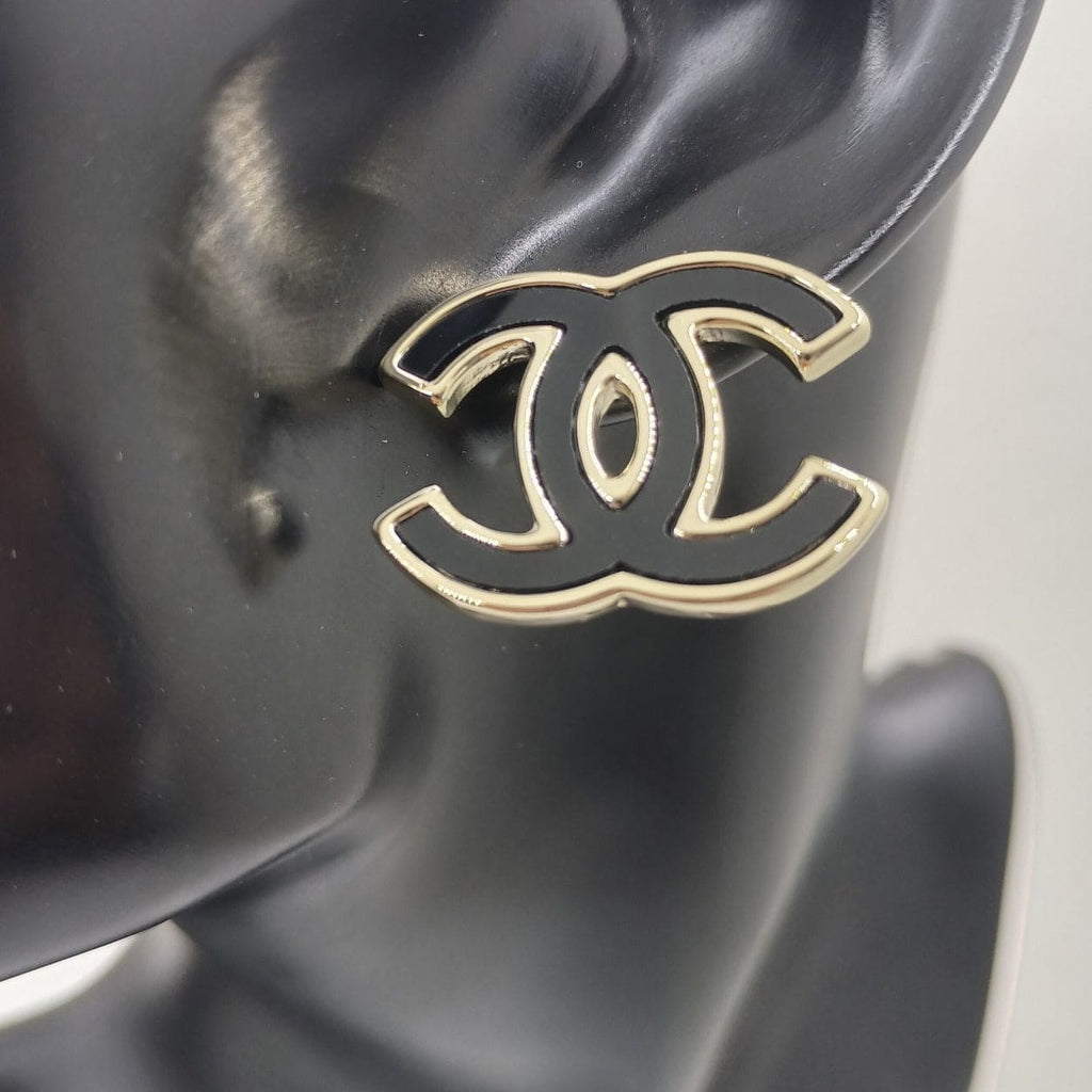 18K CC Black Earrings