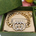 18K Double G Interlocking G Diamond Chain Bracelet