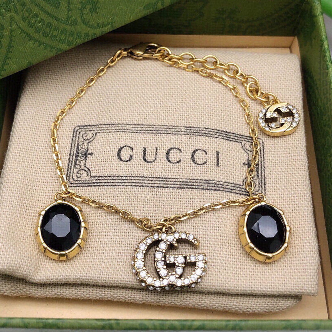 18K Double G Black Stones Bracelet