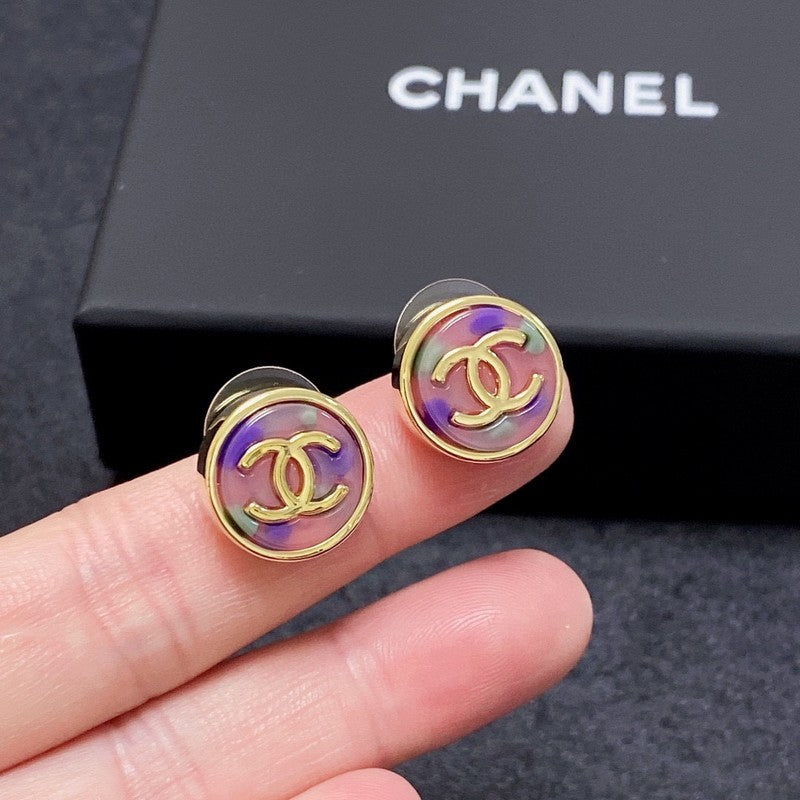 18K CC Colorful Round Earrings