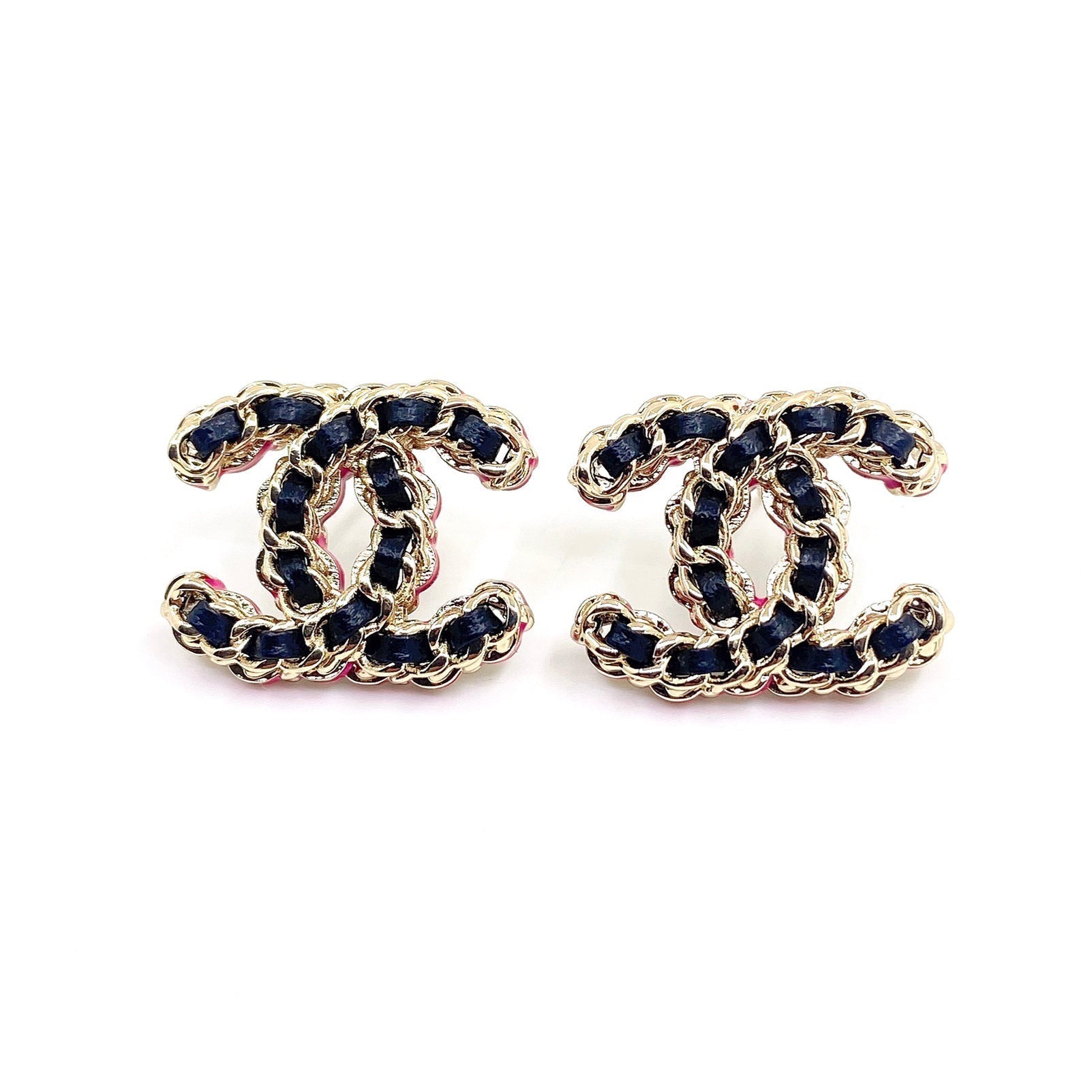 18K CC Pink Resin Leather Earrings