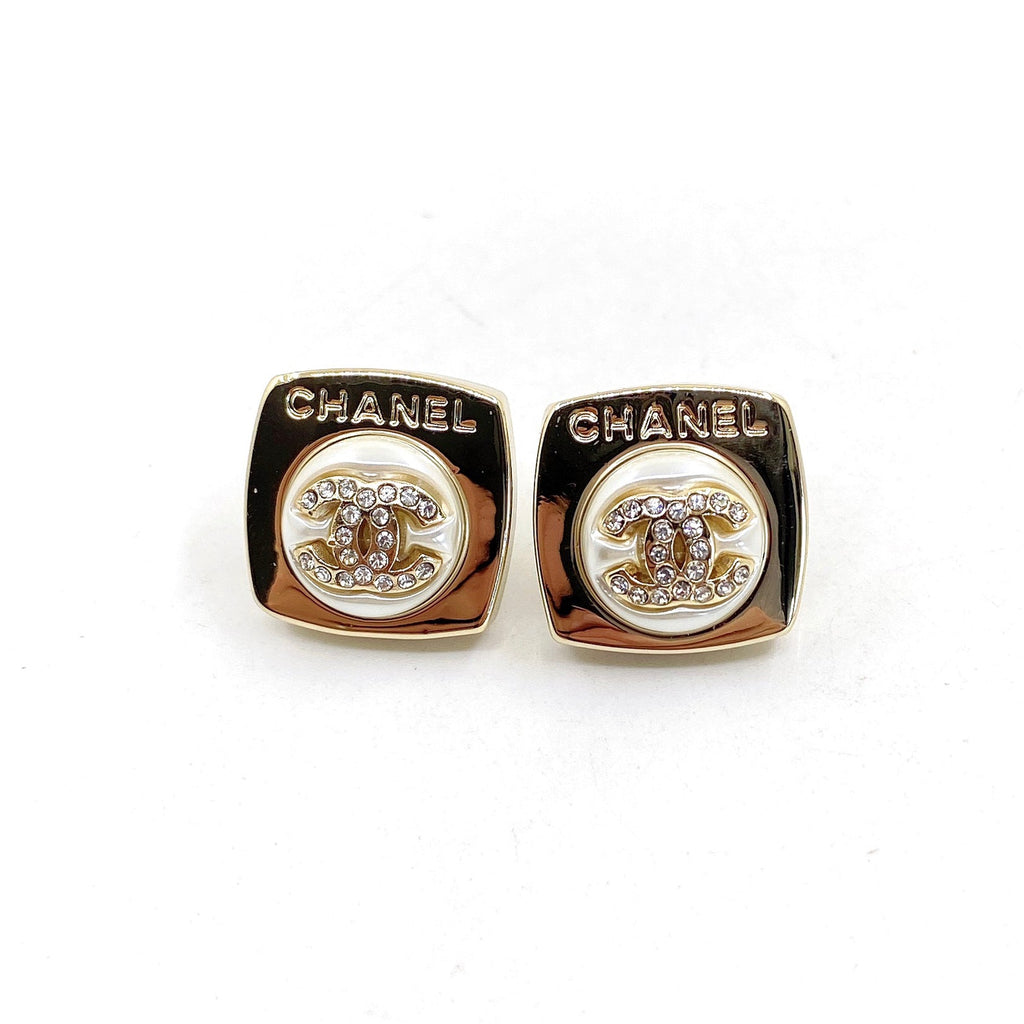 18K CC Diamond Square Earrings