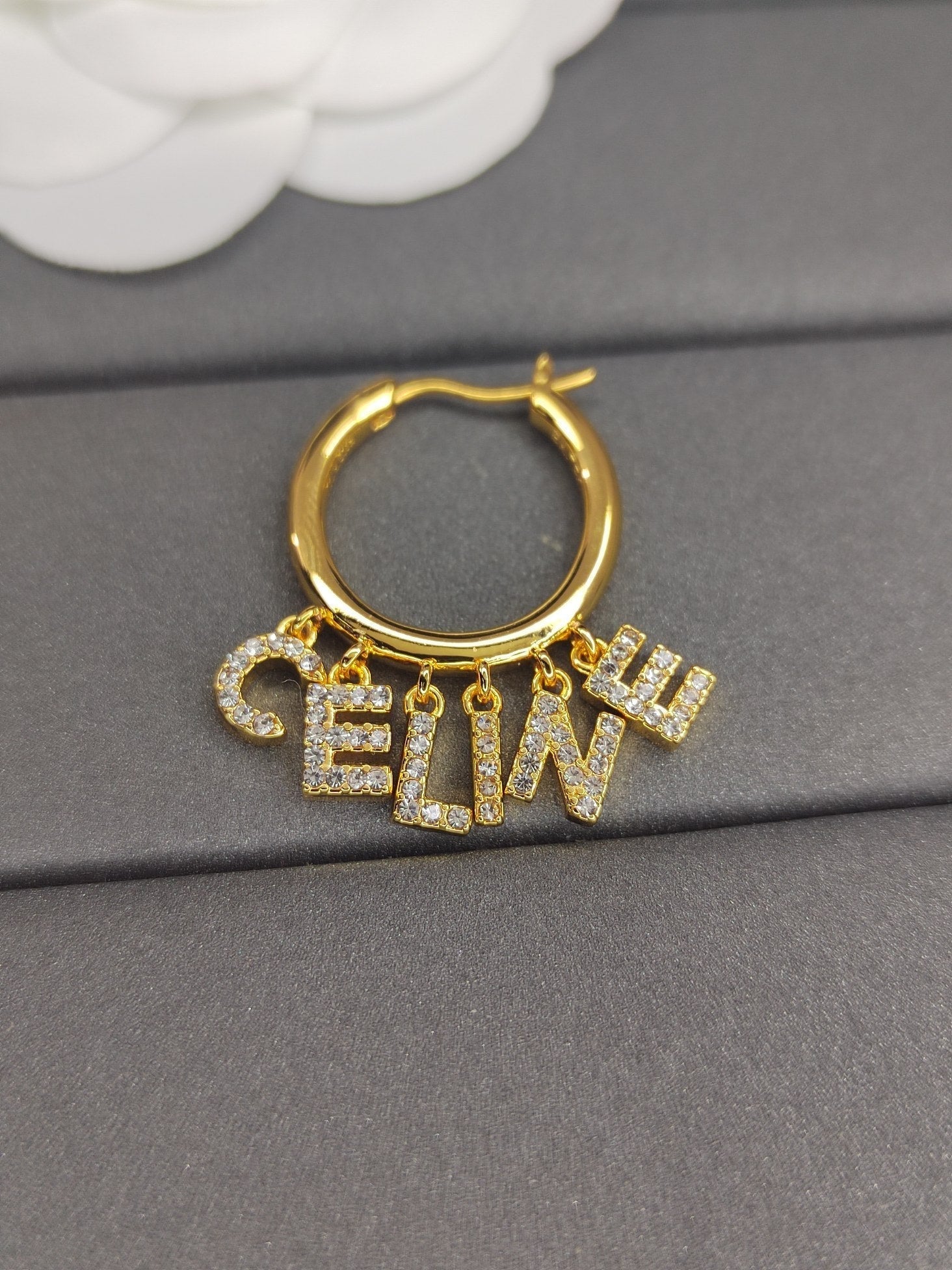 18K Triomphe Script Diamonds Earrings