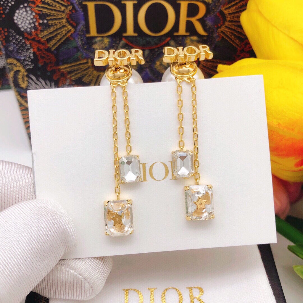 18K CD Tassel Crystal Star Earrings
