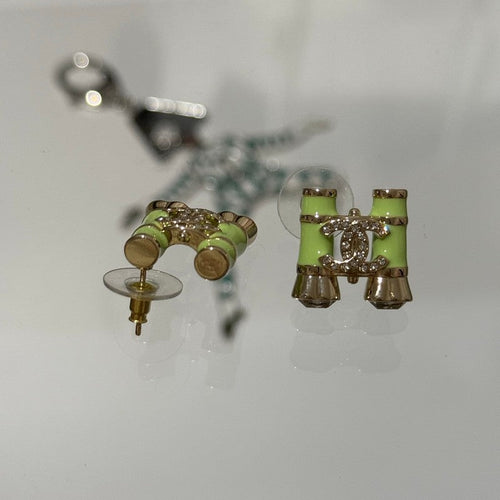 18K CC 26C Green Telescope Gold Earrings