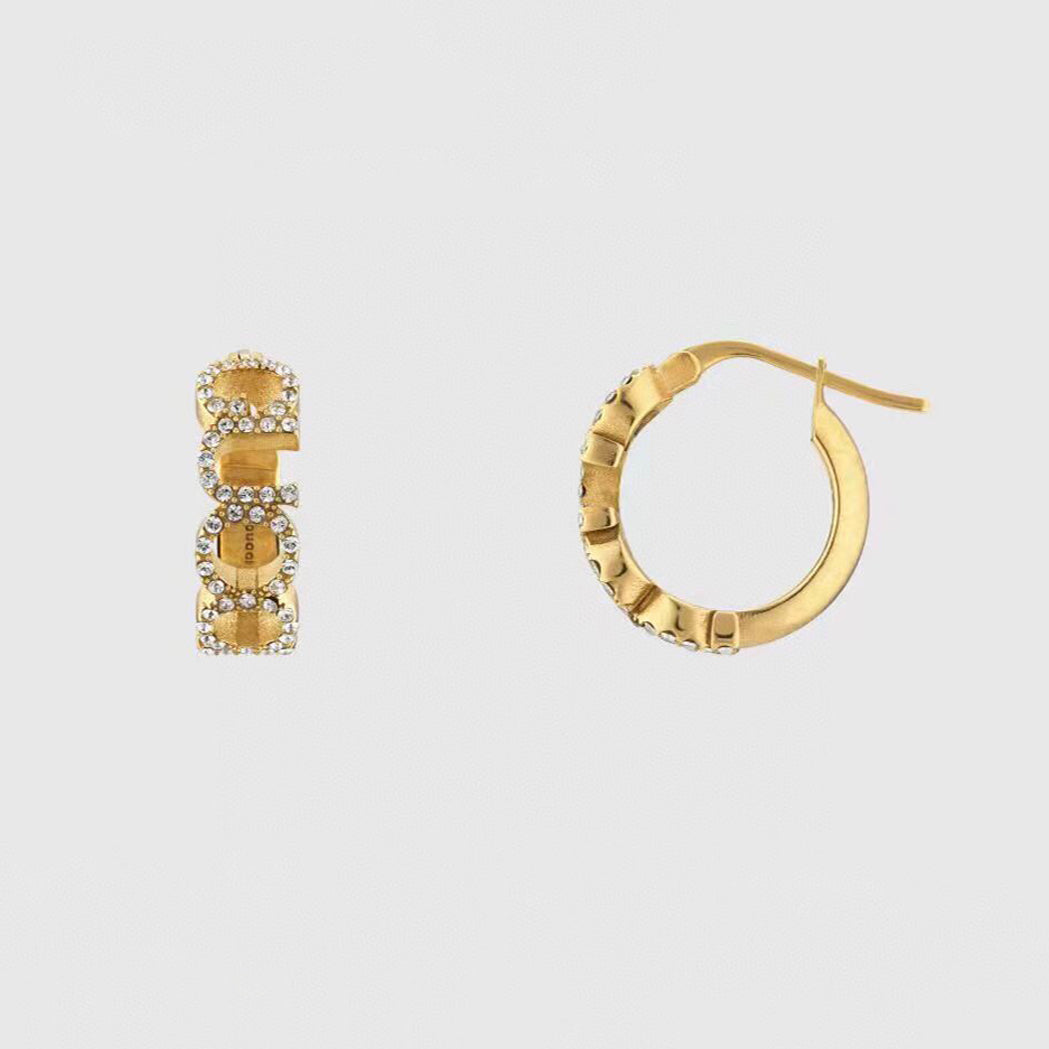 18K Double G Embellished Script Letter Earrings