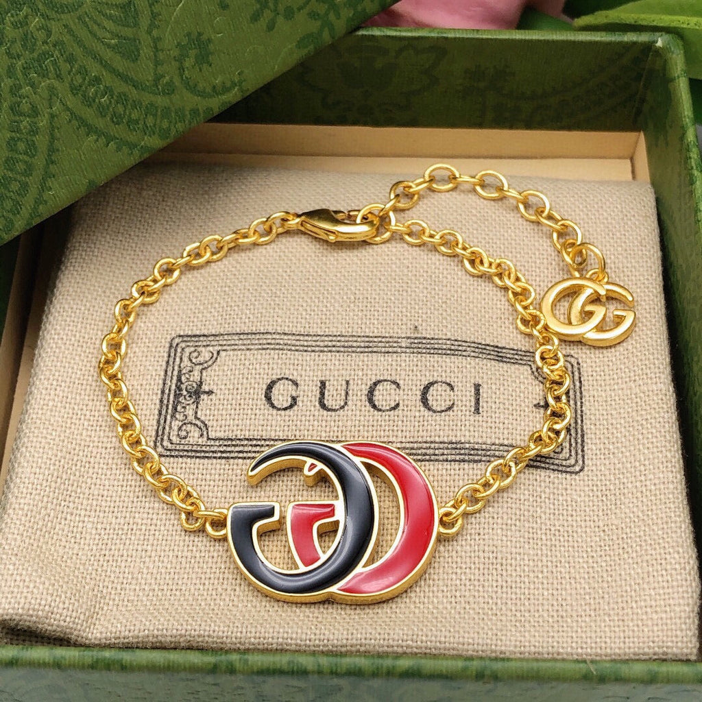 18K GG Pink & Black Logo Bracelet