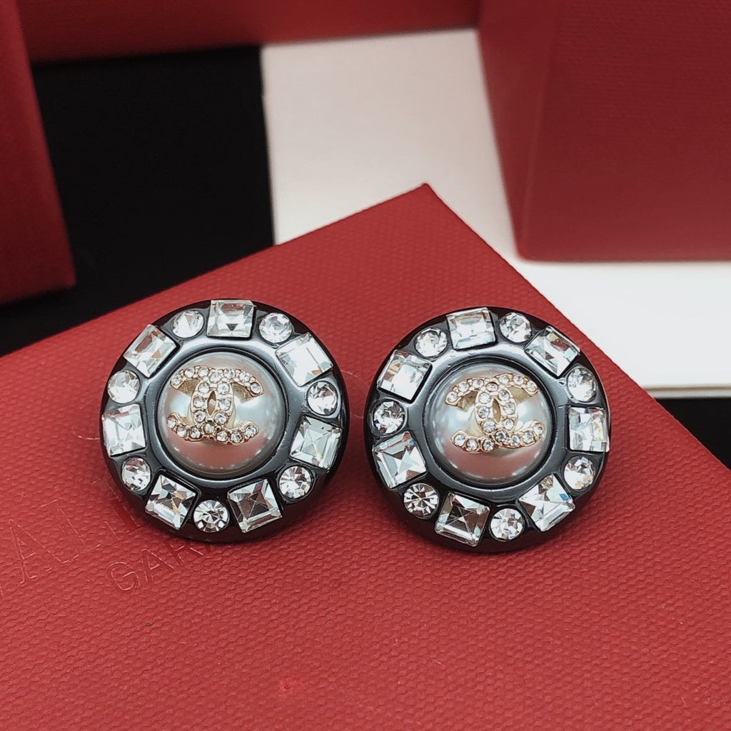 18K CC Crystals Black Earrings
