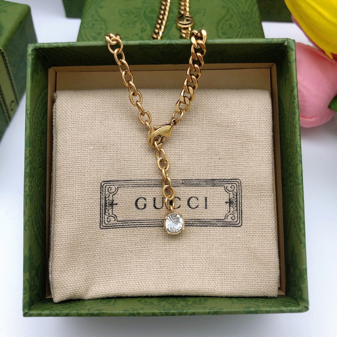 18K Double G Flower Crystals Necklace
