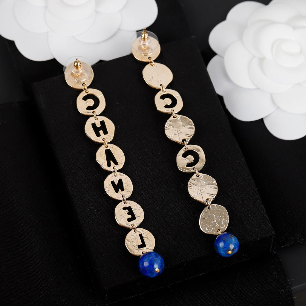18K CC Script Pendant Earrings