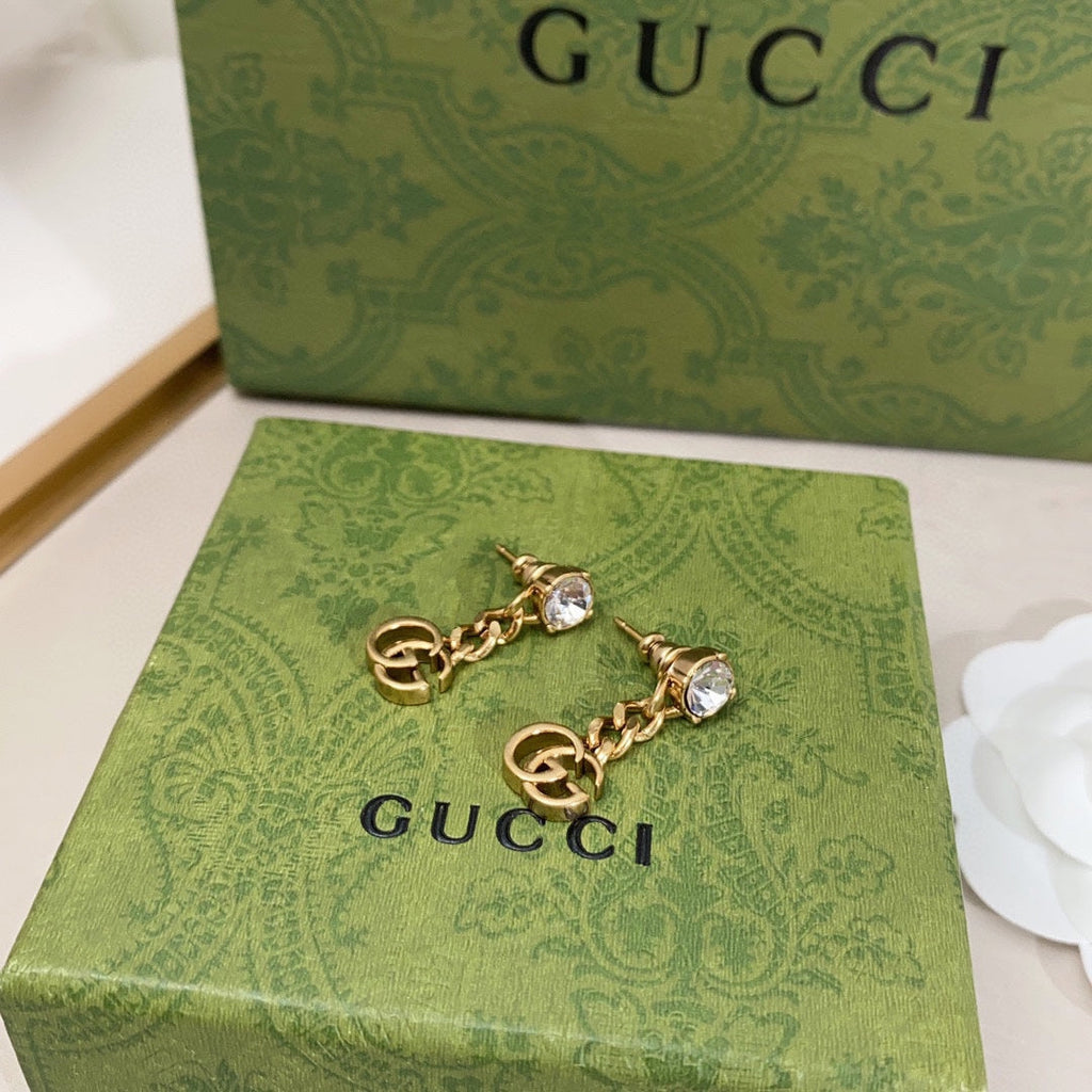 18K Double G Crystal Chain Earrings