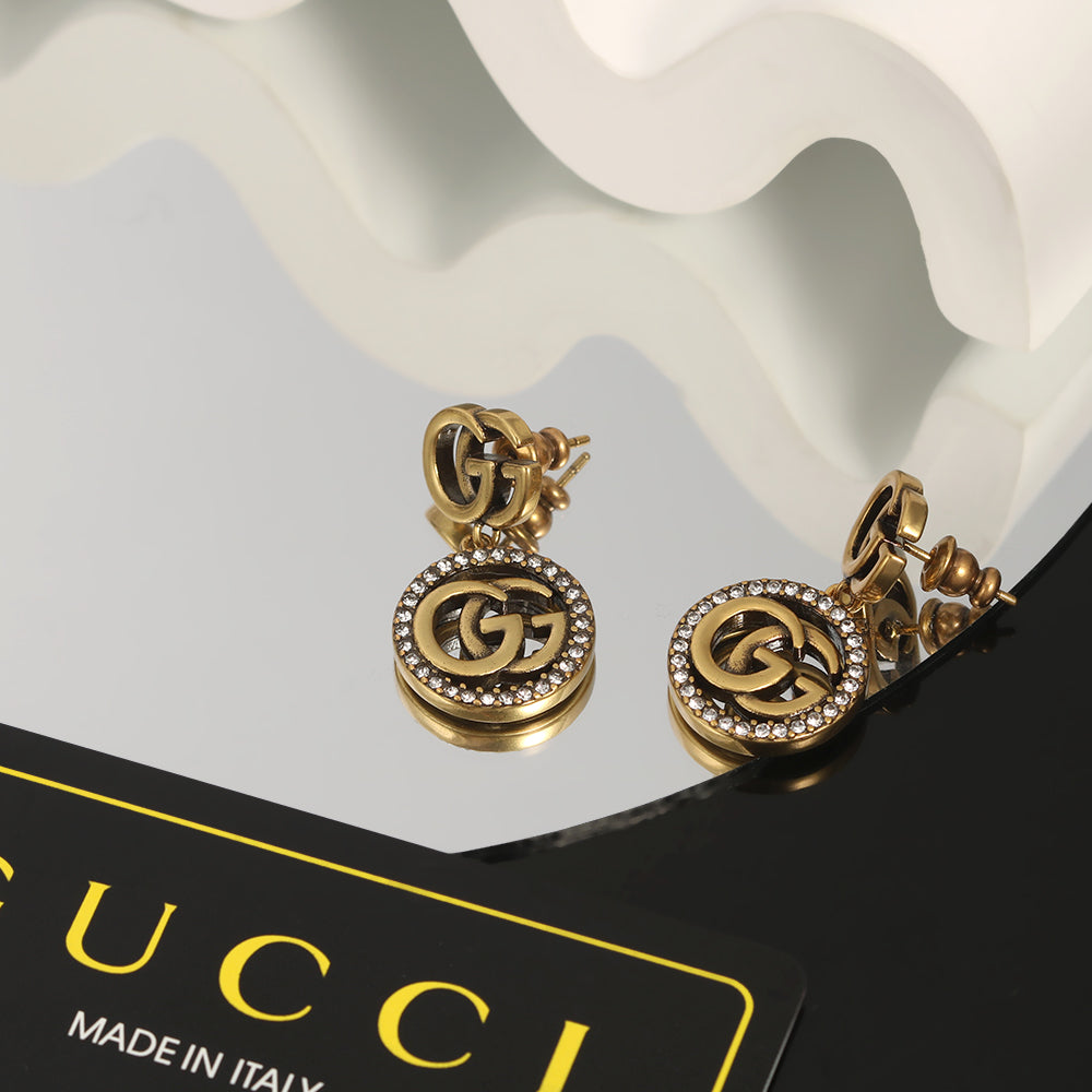 18K Double G Crystals Vintage Earrings