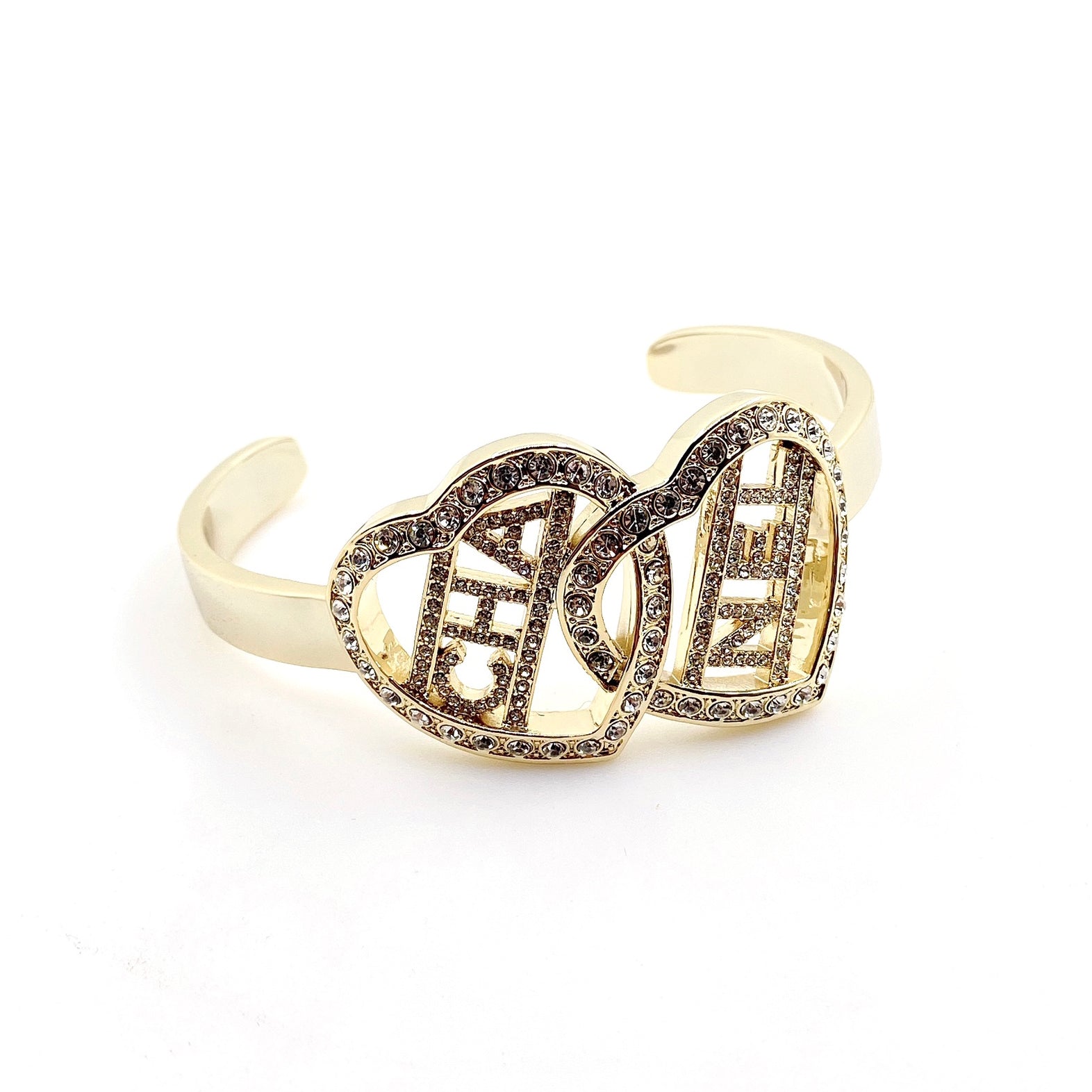 18K CC Crystals Heart Cuff Bracelet