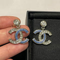18K CC Blue Diamond Pendant Gold Earrings