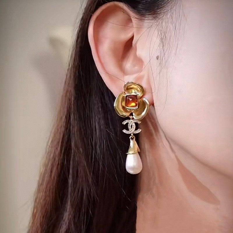 18K CC Camellia Red Crystal Earrings