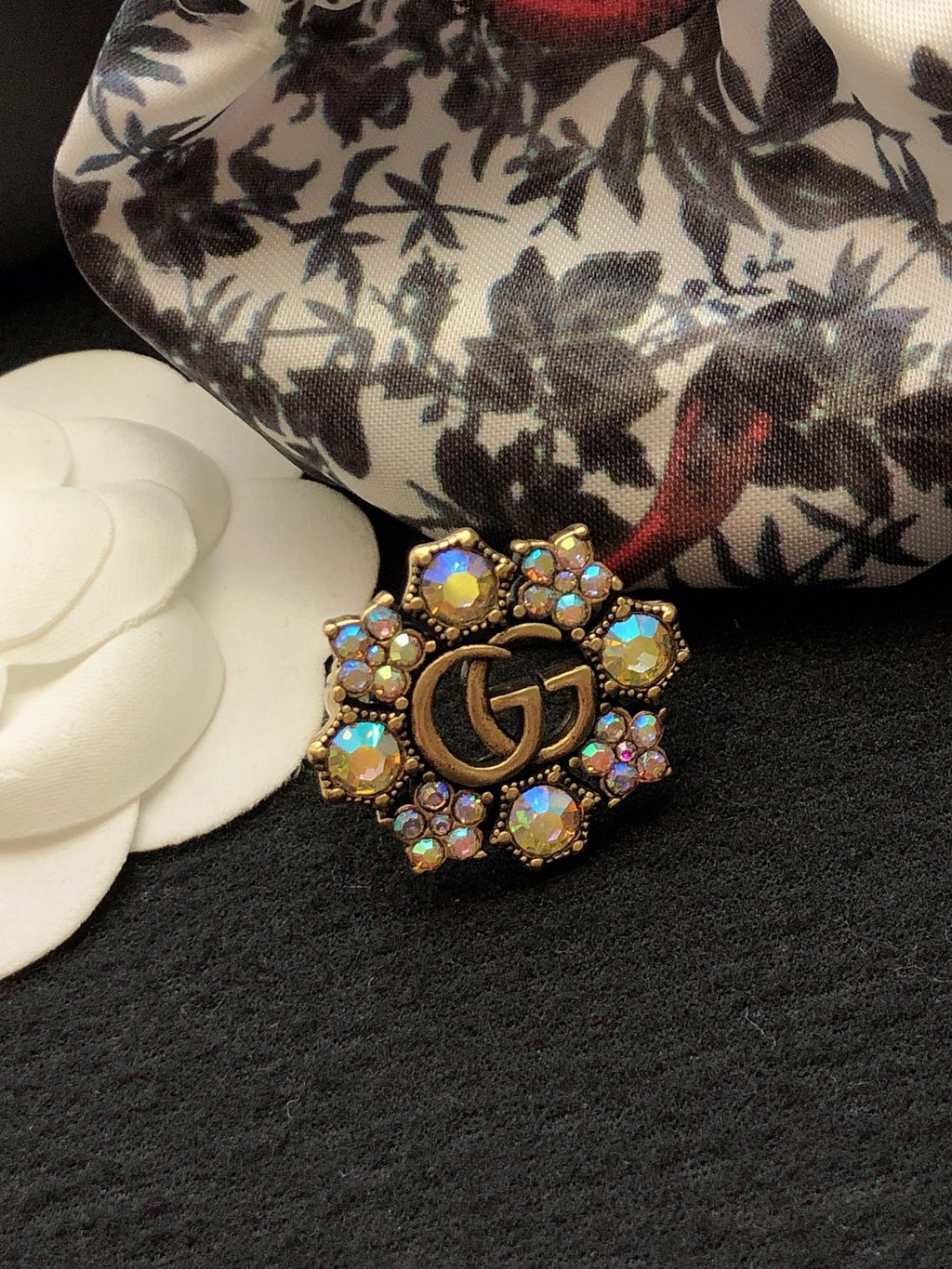 18K Double G Crystal Flower Ring